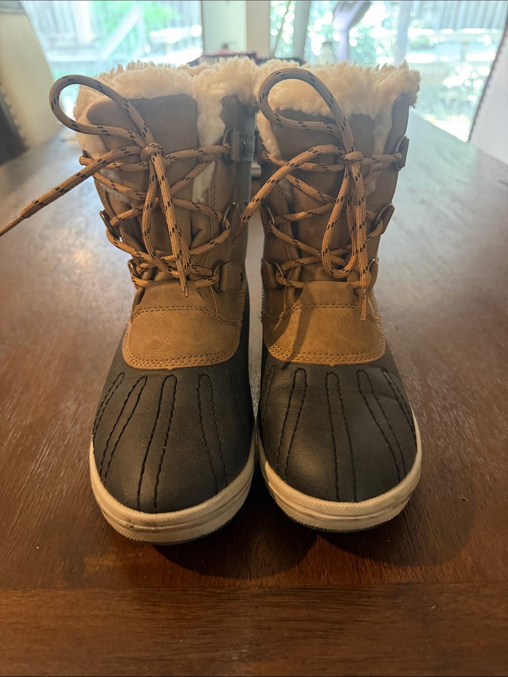 Women's Faux Fur Lined Winter Duck Boots - Brown & Black. PAWZ, size 8